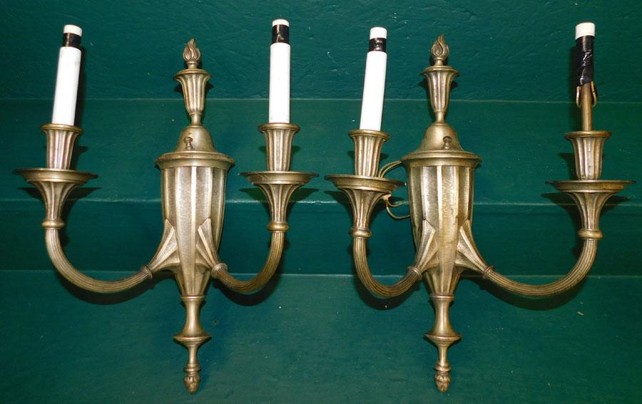 Pr Silvered Bronze Neocloassical 2 Light Wall Sconces (1 of 3)