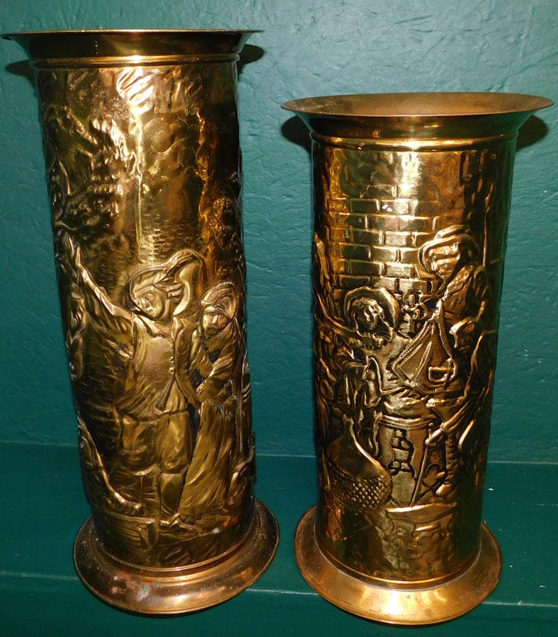 2 Brass Embossed Umbrella Stands( 1 marked England) (1 of 4)