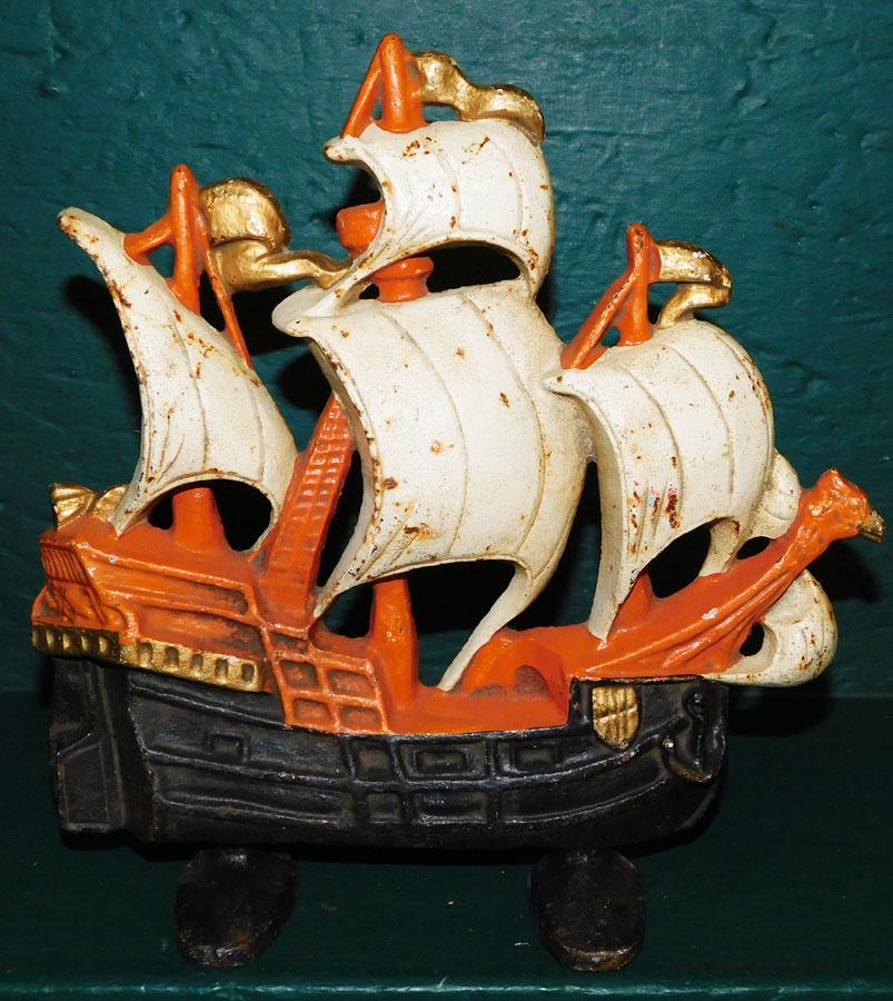 Cast Iron Galleon Door Stop: Cast Iron Galleon Door Stop. 11" W 11" H