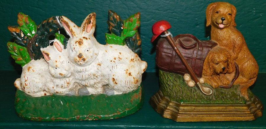 2 Cast Iron Door Stops Bunnies & Golf Playing Puppy (1 of 2)