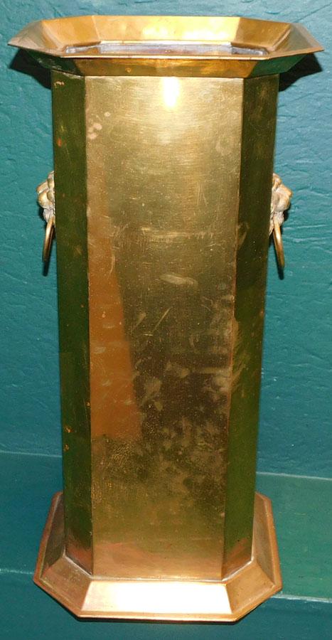 Antique Brass Umbrella Stand w/ Lion Head Handles (1 of 4)