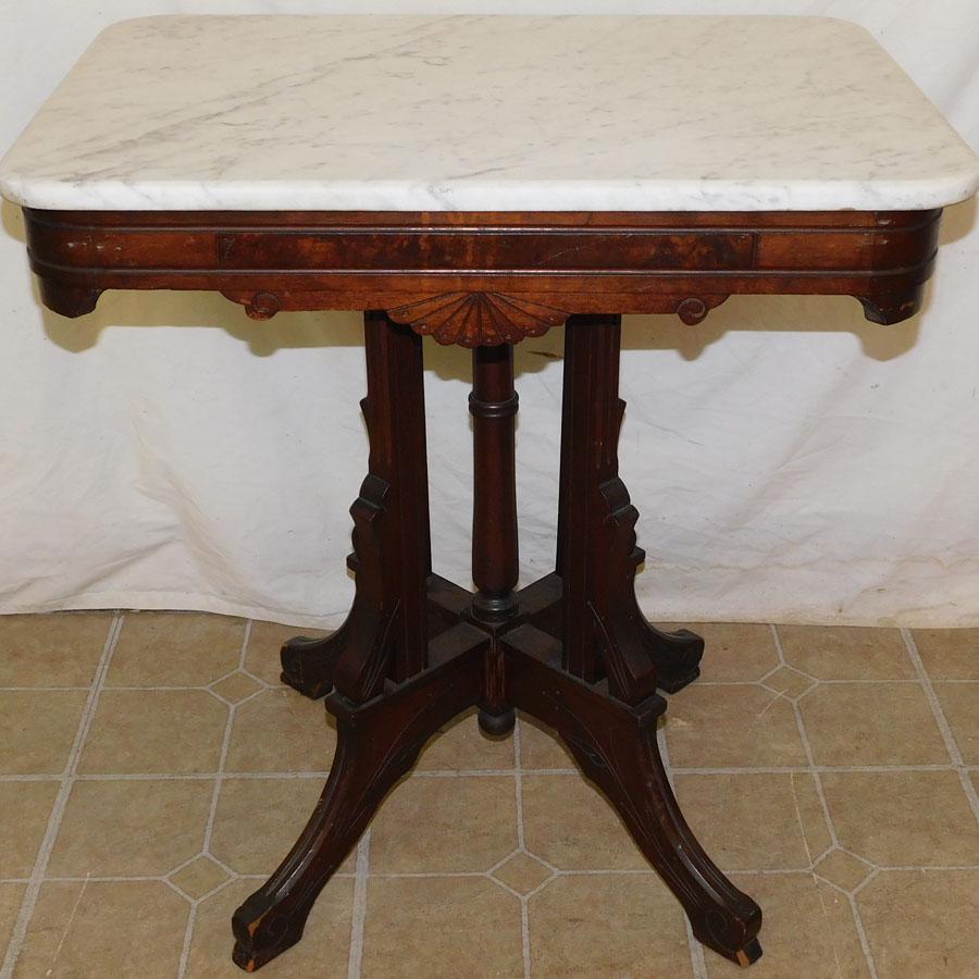 Antique Walnut Victorian Marble Top End Table (1 of 3)
