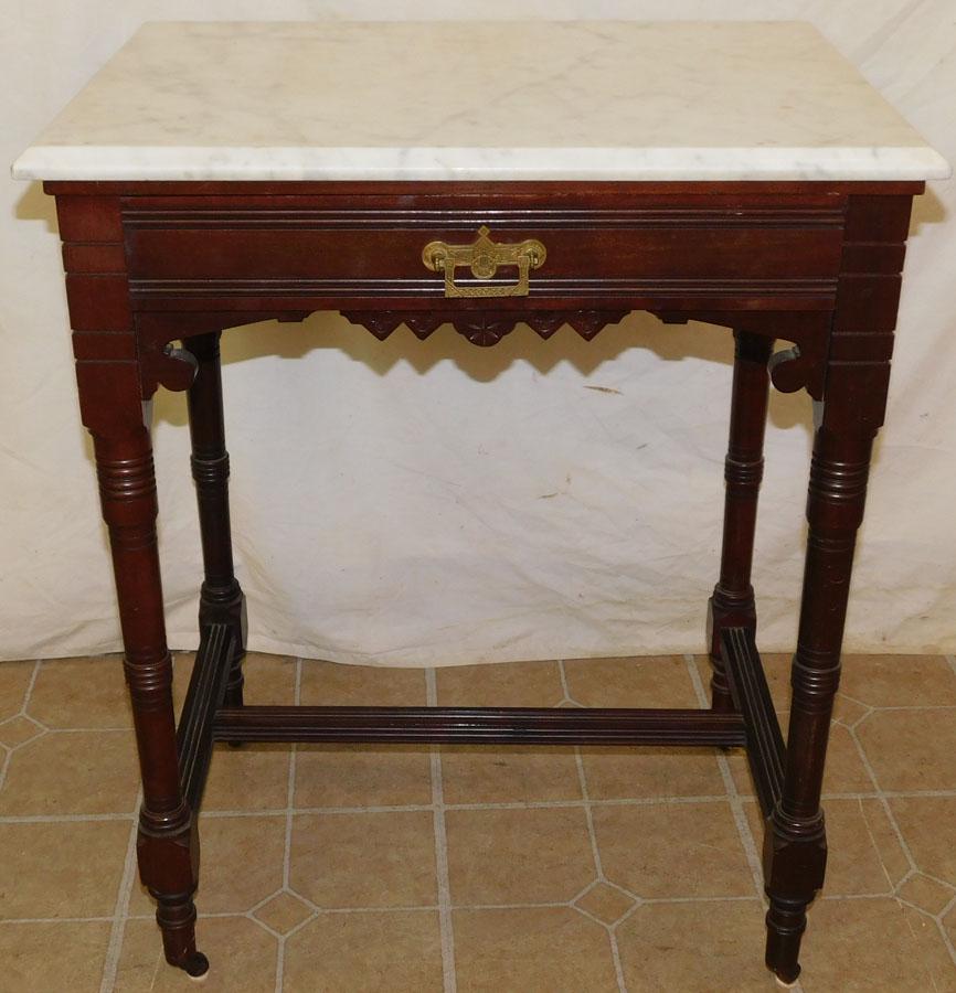 Walnut Victorian Marble Top 1 Drawer Table (1 of 4)