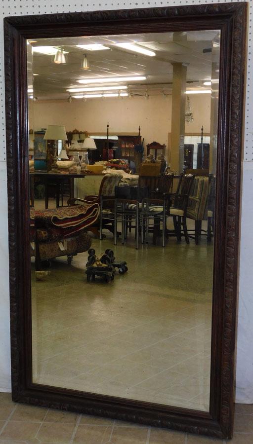 Antique Bevel Glass Mirror in Carved Oak Frame (1 of 4)