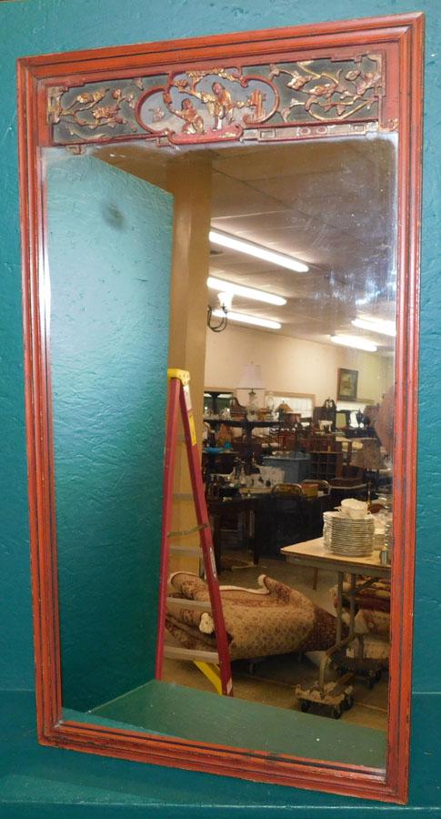 Antique Carved Wood Frame Oriental Mirror (1 of 5)