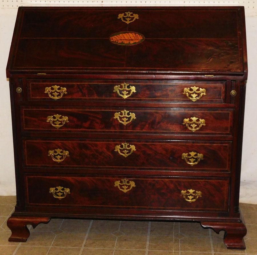 19th C Mahog Conch Shell Inlaid Slant Front Desk (1 of 10)