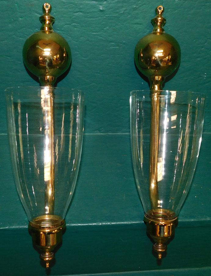 Pr Brass VA Metal Crafters Wall Sconces w Gl Shades (1 of 5)