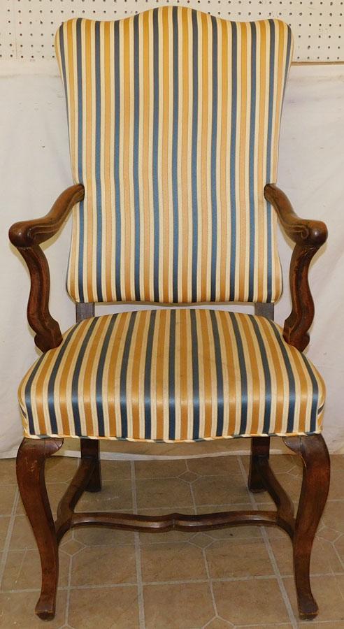 19th C French Walnut & Upholstered Arm Chair (1 of 4)