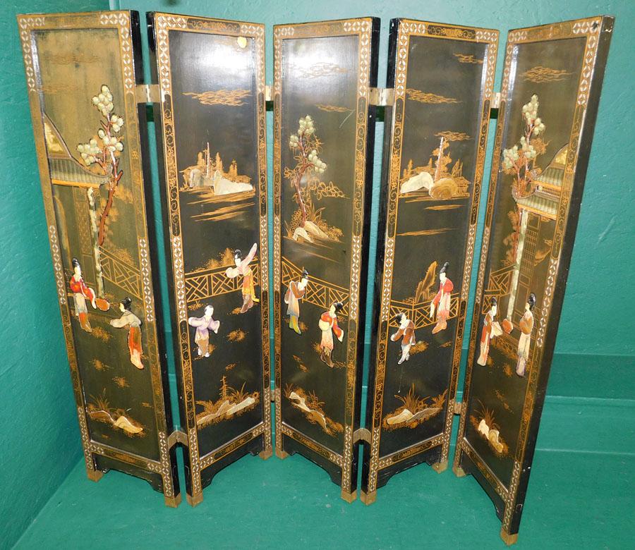5 Panel Paint Decorated Oriental Screen (1 of 6)