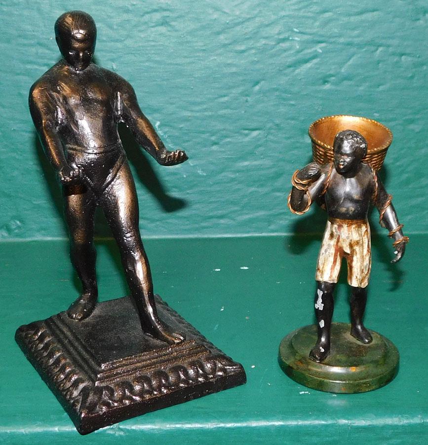 Cast Iron Figurine of Man & Pntd Metal Blackamoor (1 of 3)