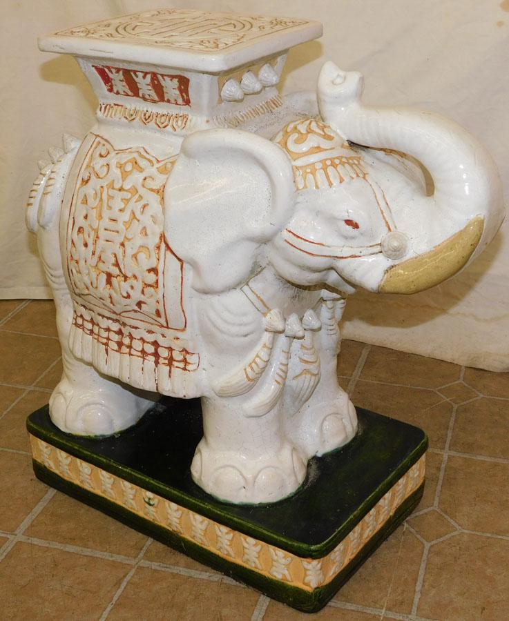 Antique Elephant Garden Seat W/ Majolica Style Base: Porcelain Elephant Garden Seat. 21" W 10 1/2" D 22" H