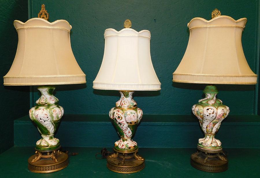 3 Porcelain & Brass Capodimonte Lamps (1 of 5)