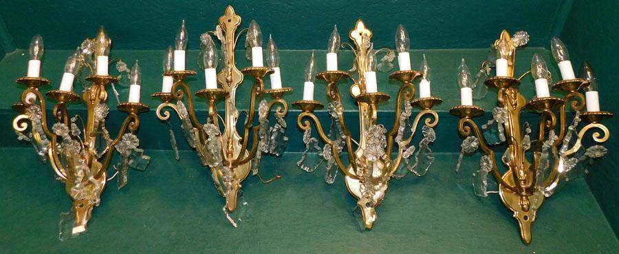 Set of 4 Brass & Crystal 5 Light Sconces (1 of 8)