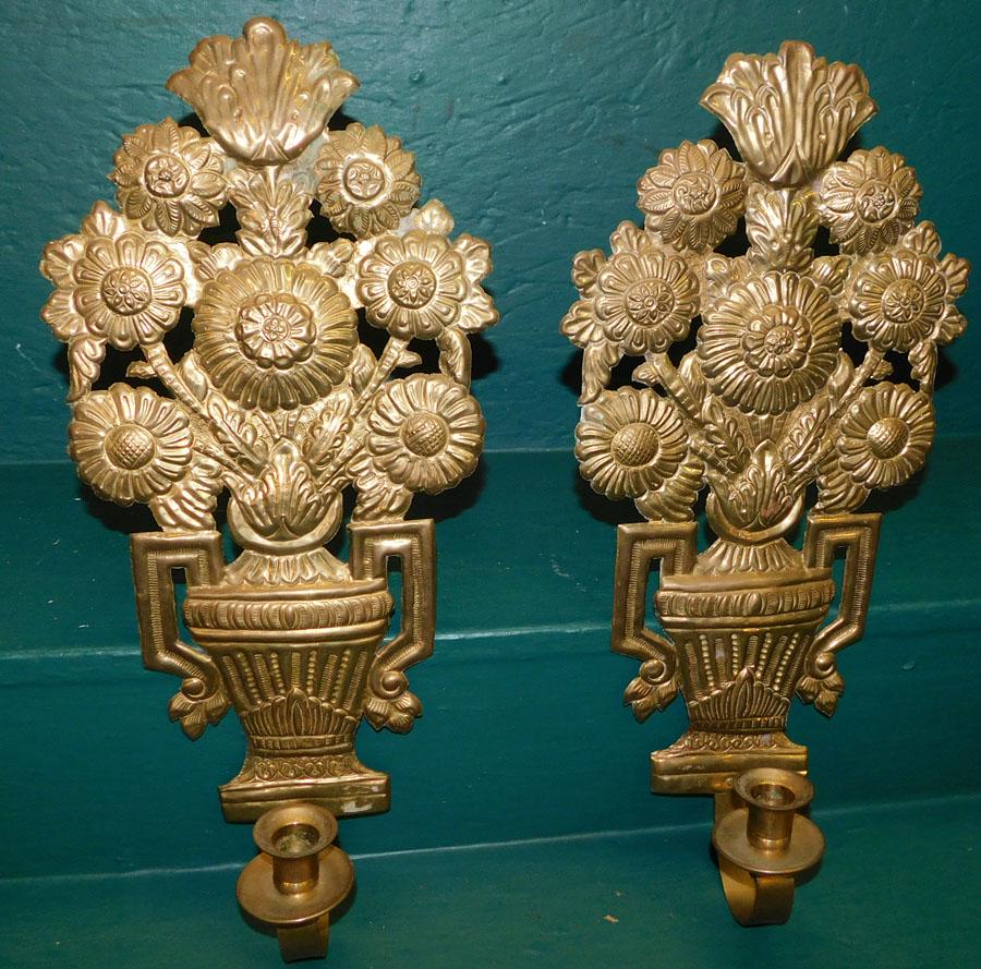 Pair of Brass Embossed Wall Sconces (1 of 3)