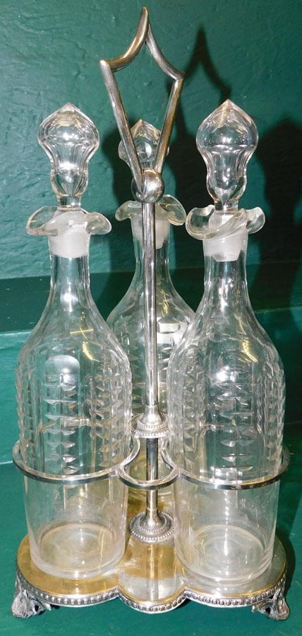 Sheffield Tantalus Set with 3 Cut Bottles (1 of 2)