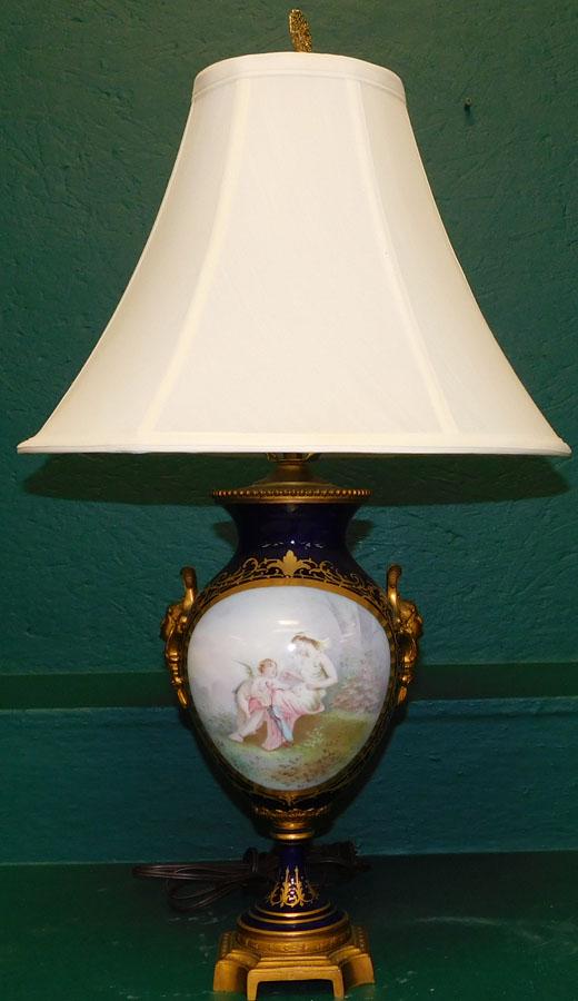 HP & Gilt Metal Fr Urn Made Into Lamp, (Artist Signed) (1 of 5)