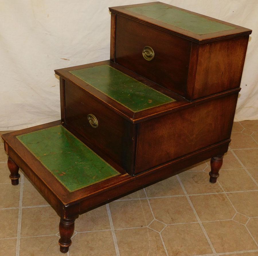 19th C Mahogany Tooled Leather Bed Steps (1 of 5)