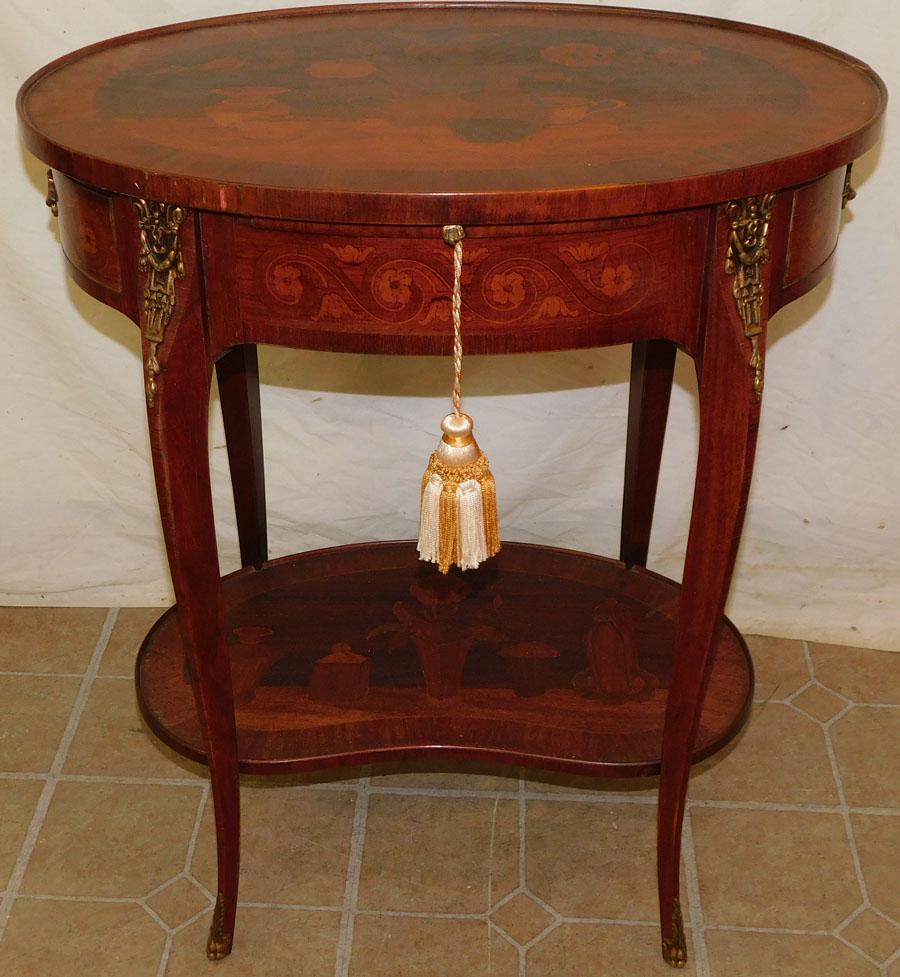 French Rosewood Inlay 1 Dr 2 Tier Oval Stand w Slide (1 of 5)