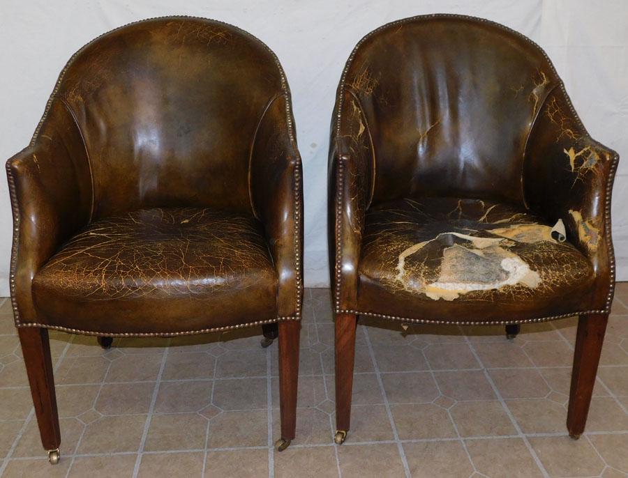 Pair of Mahogany & Leather English Tub Chairs (1 of 7)