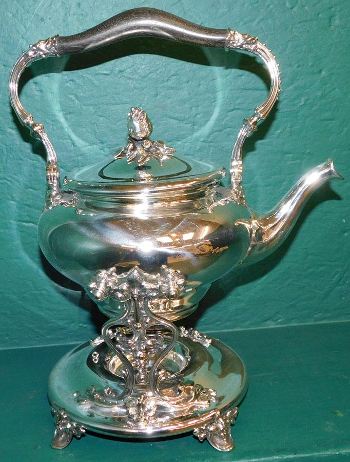 Silverplated Kettle on Stand Signed Christofle (1 of 8)