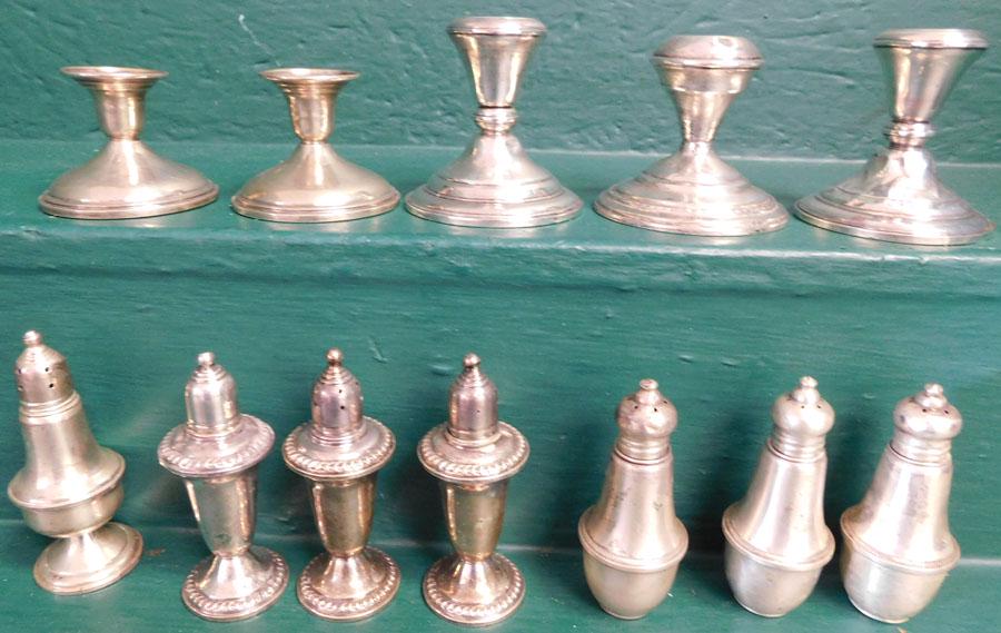 12 Pc Lot of Sterl Weighted S & P Shakers & C/sticks (1 of 3)
