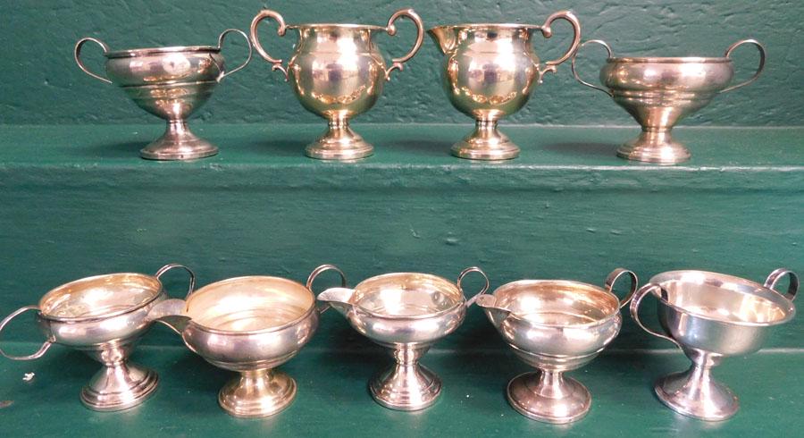 9 Pc Lot of Sterling Weighted Sugars & Creamers (1 of 3)