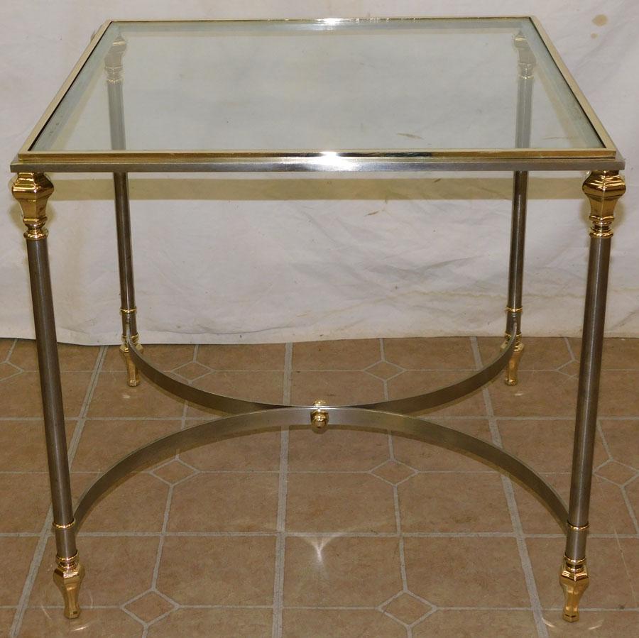 MCM Brass & Steel Italian Glass Top End Table Signed (1 of 4)
