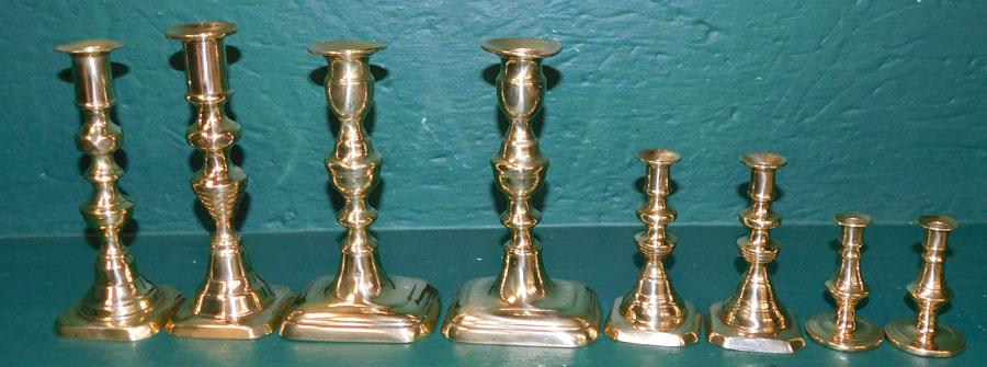 8 Antique Polished Miniature Brass Candlesticks (1 of 2)