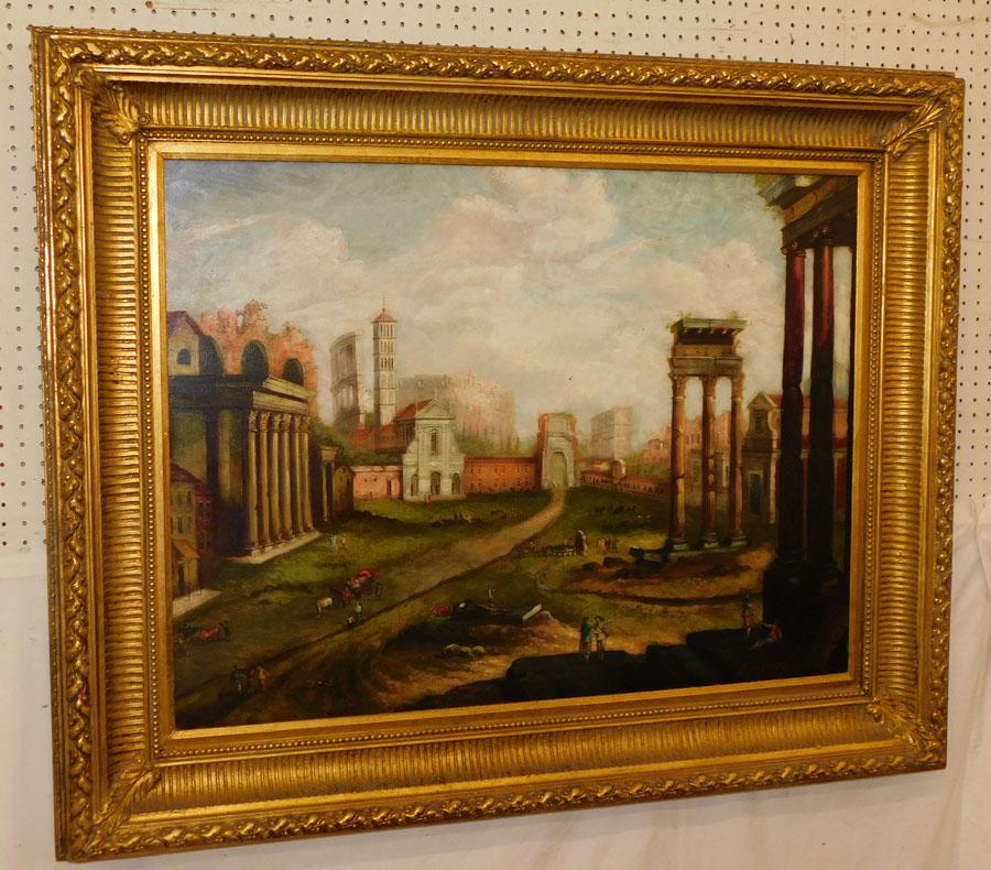 Large OOC of Castle Scene & Grecian Buildings Signed (1 of 4)