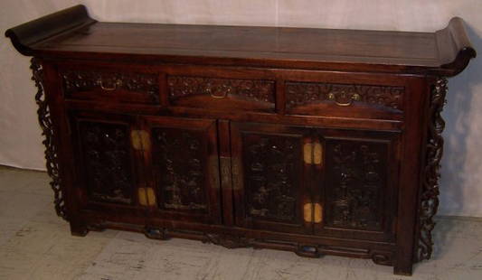 Chinese early scroll top cabinet: Chinese early scroll top cabinet (70" long, 21" deep, 37" tall)