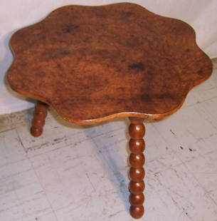 Burl walnut top bobbin-turn coffee table: Burl walnut top bobbin-turn coffee table (22 1/2" round, 16" tall)