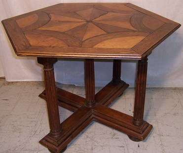 Octagon shape inlaid French breakfast table: Octagon shape inlaid French breakfast table (45" in diameter, 30 1/2" tall)