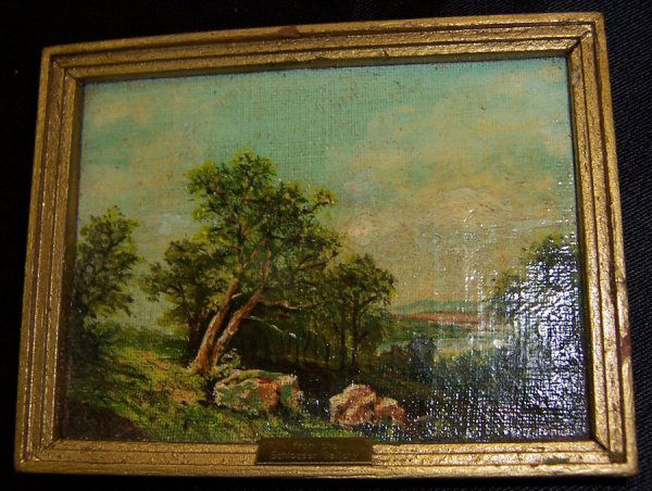 Miniature Upper Hudson River landscape: Miniature Upper Hudson River landscape by John William Casilear from Schlosser Gallery - 3" X 2 1/4"