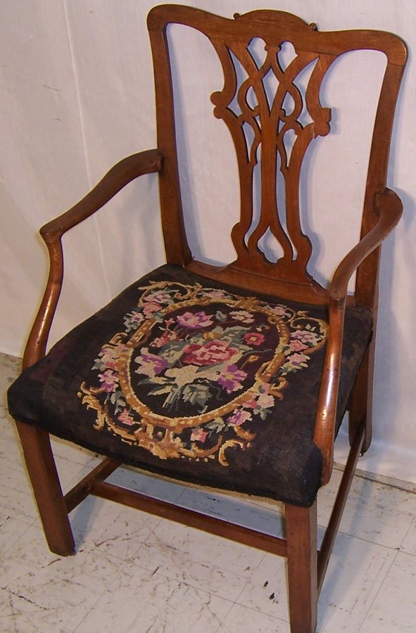 18th century needlepoint Chippendale arm chair: 18th century needlepoint Chippendale arm chair