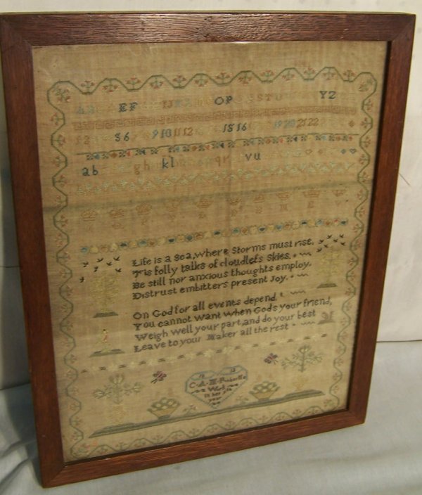 Needlework sampler by C.A.Roberlls, Age 9 : Needlework sampler by C.A.Roberlls, Age 9 (14" x 18")