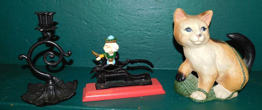 Cast Iron Kitten Door Stop, Nut Cracker, Candlestick (1 of 2)