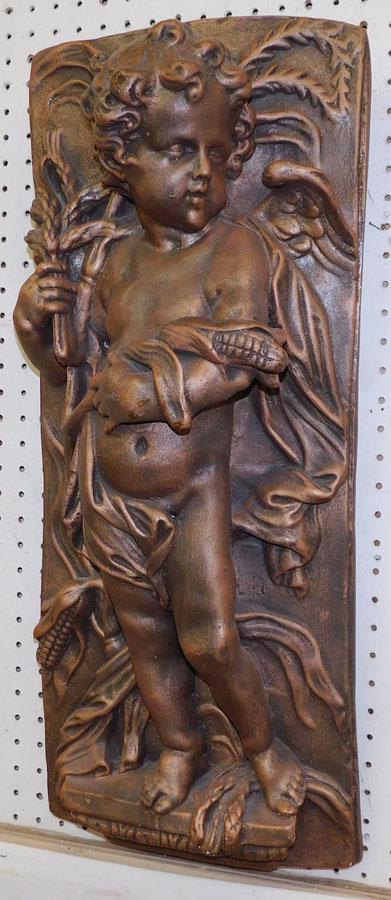 Painted Molded Gesso Cupid Wall Plaque (1 of 2)