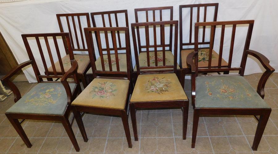 Set 8 Antique Mahogany Chairs W/ NP Upholstery: Set 8 Antique Mahogany Dining Chairs W/ Needlepoint Upholstery. Up to 36" H