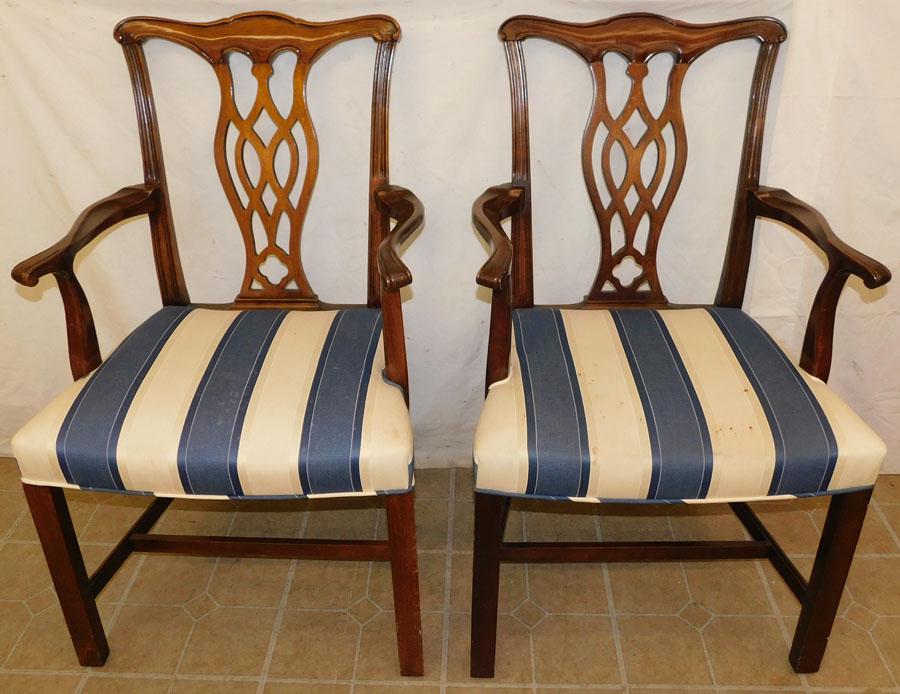 Pair Cherry Chippendale Arm Chairs (1 of 3)