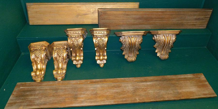Three Shelves W/ Gold Gilt Brackets: Three Shelves W/ Gold Gilt Brackets. 36 1/4" W 11" H