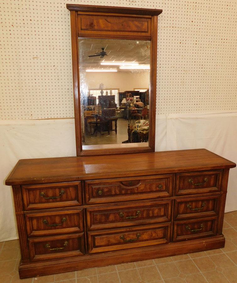 Walnut 9 Drawer Dresser W/ Mirror By Vaughan (1 of 5)