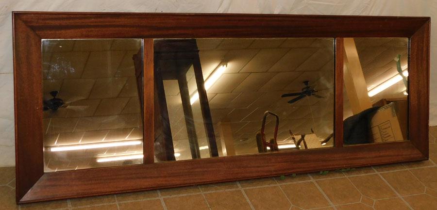 Antique Mahogany Framed Over Mantle Mirror: Antique Mahogany Framed Over Mantle Mirror. 65 1/4" x 24 1/4"