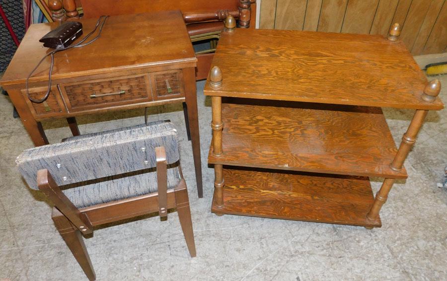 MCM Sewing Machine w Chair, Shelf, & 3 Tier Stand (1 of 4)
