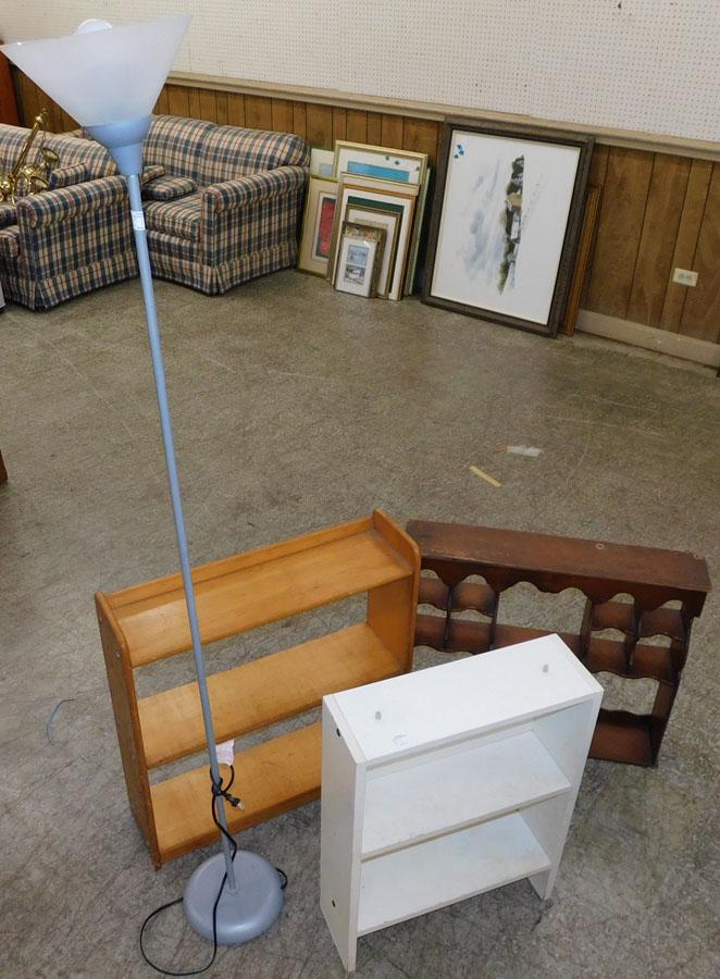 Hanging Shelf, Maple Shelf & Floor Lamp: Hanging Shelf, Maple Shelf & Floor Lamp . Up to 72" H