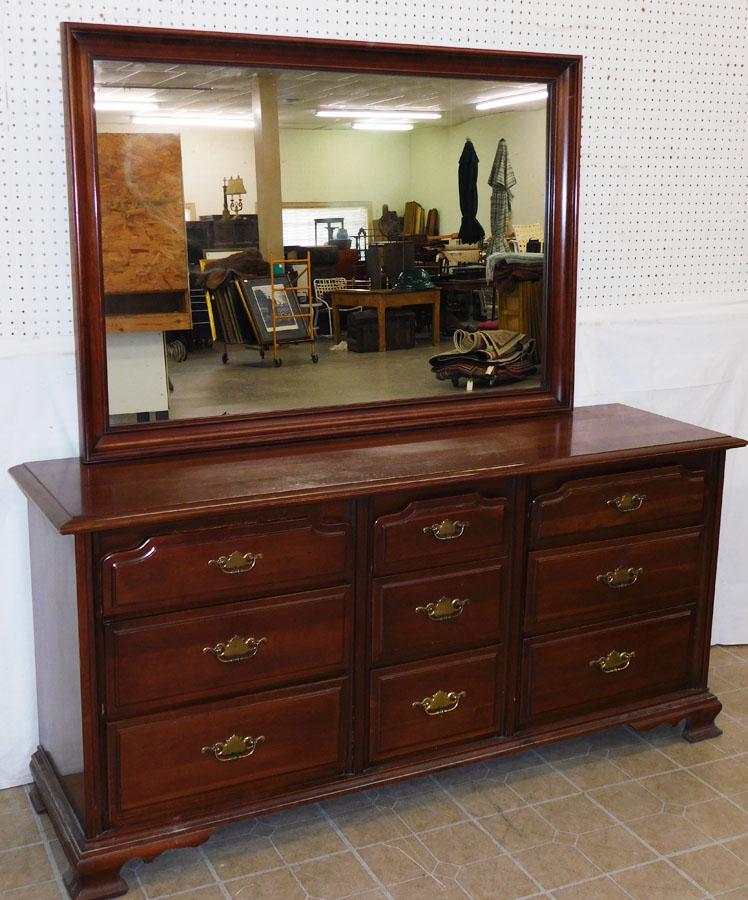 Cherry 9 Dr Dresser w Mirror by Permacraft - Sanford, (1 of 3)