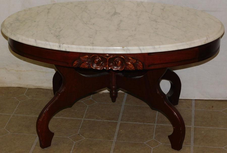 Carved Mahogany Marble Top Table (1 of 1)