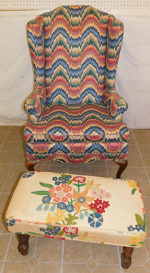 Cruel Work Uph Top Bench & Uph Wing Chair: Cruel Work Upholstered Top Bench & Upholstered Wing Chair. 44" H