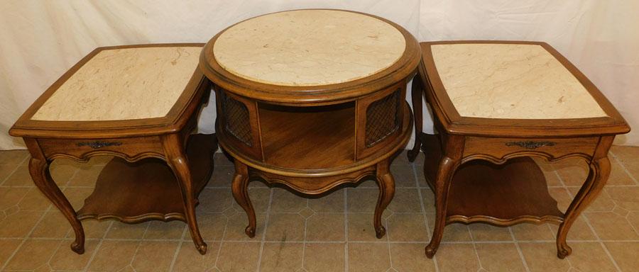 3 Walnut Marble Top End Tables by Globe (1 of 4)