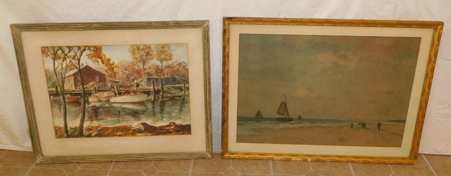 Framed Watercolor of Boat Dock & Coastal Scene Print (1 of 7)