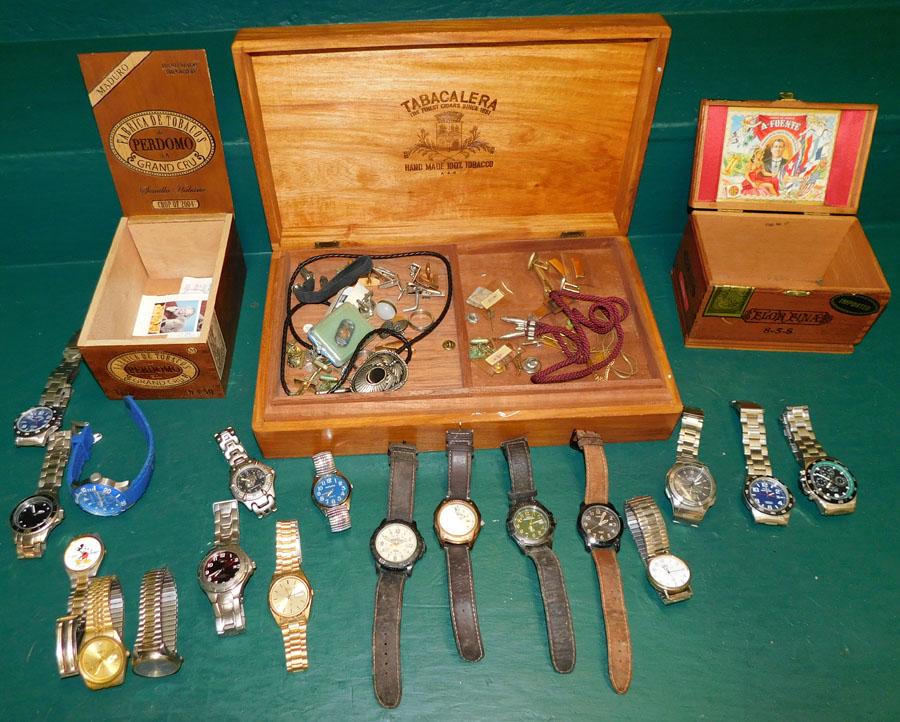 3 Cigar Boxes of Costume Jewelry & Men's Watches (1 of 12)